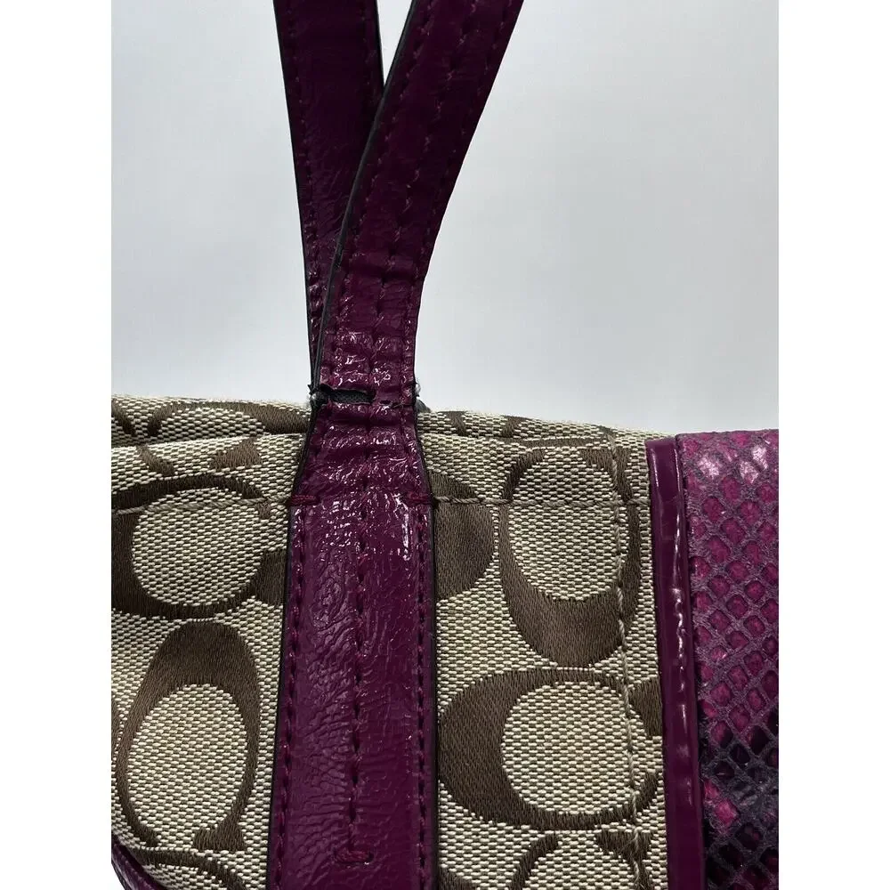 Authenticated F25706 Raspberry Snakeskin Tan Brown Signature Logo‎ Tote Bag